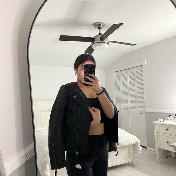 Topshop Women’s Black Faux Leather Biker Jacket Size 6 - Picture 6 of 6